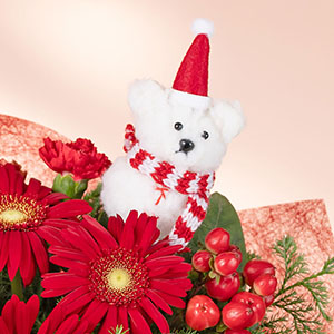 お花にちょこんと乗ったサンタベアが可愛らしいです。