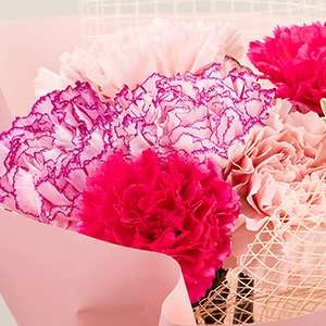 ピンクは、キュートなピンクのグラデーションのカーネーションでまとめました。