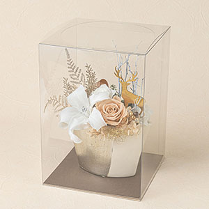 そのまま飾れるクリアケースに入れてお届けします。