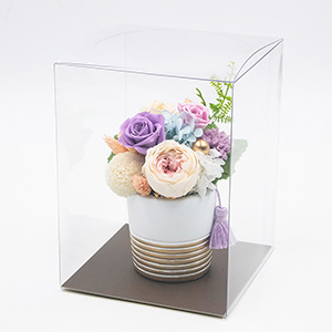 そのまま飾れるクリアケースに入れてお届けします。