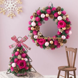 EXプリザーブド&ドライフラワー「リース・ツリーペアセット Berryクリスマス=Cute Pink=」 EXプリザーブド&ドライフラワー「リース・ツリーペアセット Berryクリスマス=Cute Pink=」