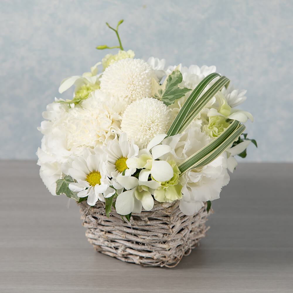 イイハナ Exお供え花セット 中島大祥堂 とろ水ようかん 白 花の翌日宅配はお急ぎオーダー