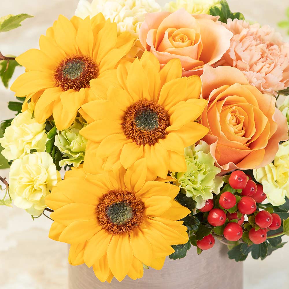 イイハナ Exアレンジメント サンフラワー スマイリー 花の翌日宅配はお急ぎオーダー