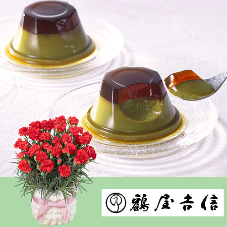 鉢植えセット「鶴屋吉信 黒糖わらび抹茶プリン」
