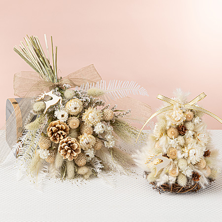 ホワイトXmas アンティークナチュラル　横型ドライフラワースワッグ45㎝ クリスマス スワッグ「Nordic White」｜フラワーギフト通販なら