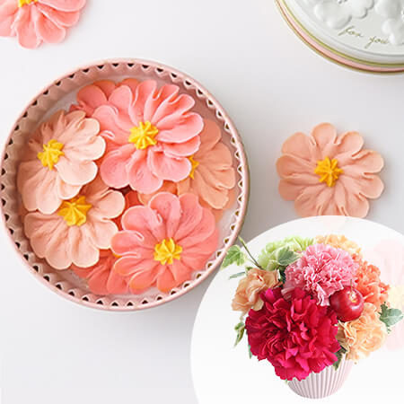 母の日　アレンジセット「フラワーピクニックカフェお花のぼうろ缶」