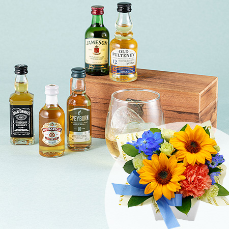 父の日 花とお酒「ウイスキーミニチュアボトル飲み比べセット