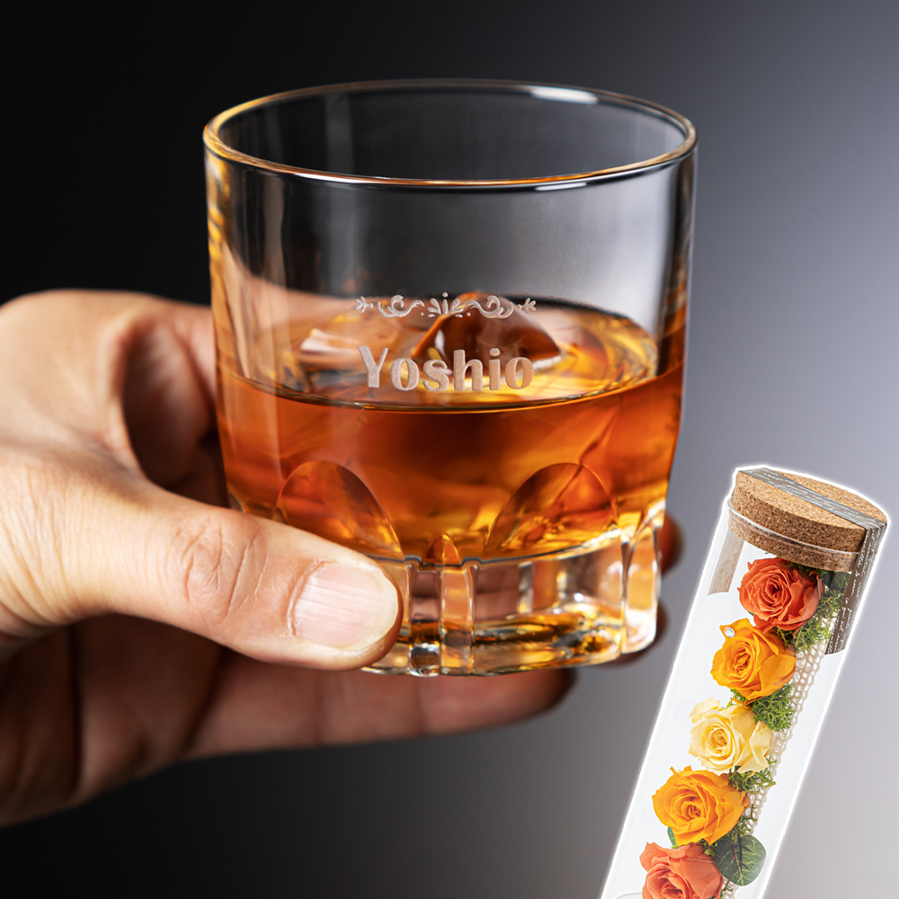 イイハナ 父の日 プリザーブドセット 名入れロックグラス 花のプレゼント ギフト