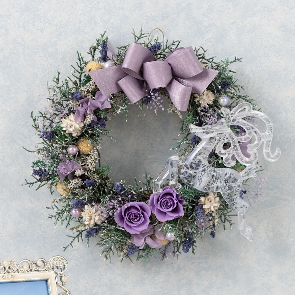 イイハナ プリザーブド ドライフラワー リース Misty Purple クリスマスの花プレゼント ギフト