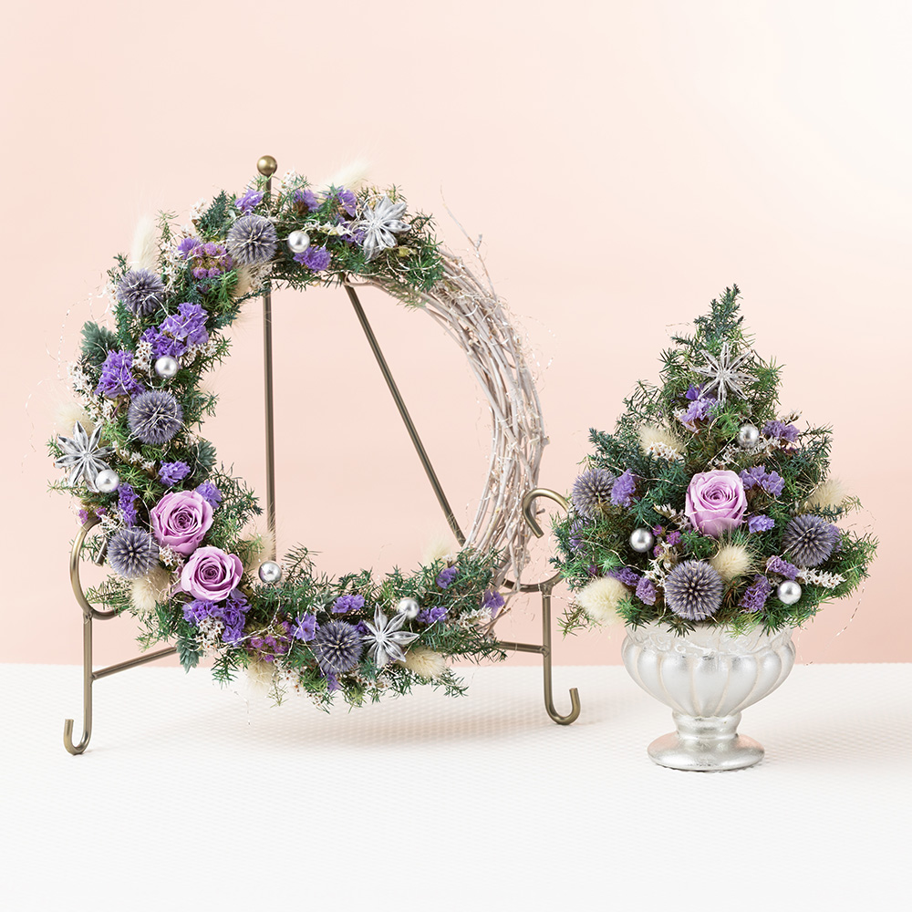クリスマス リース・ツリーペアセット「Elegant Purple