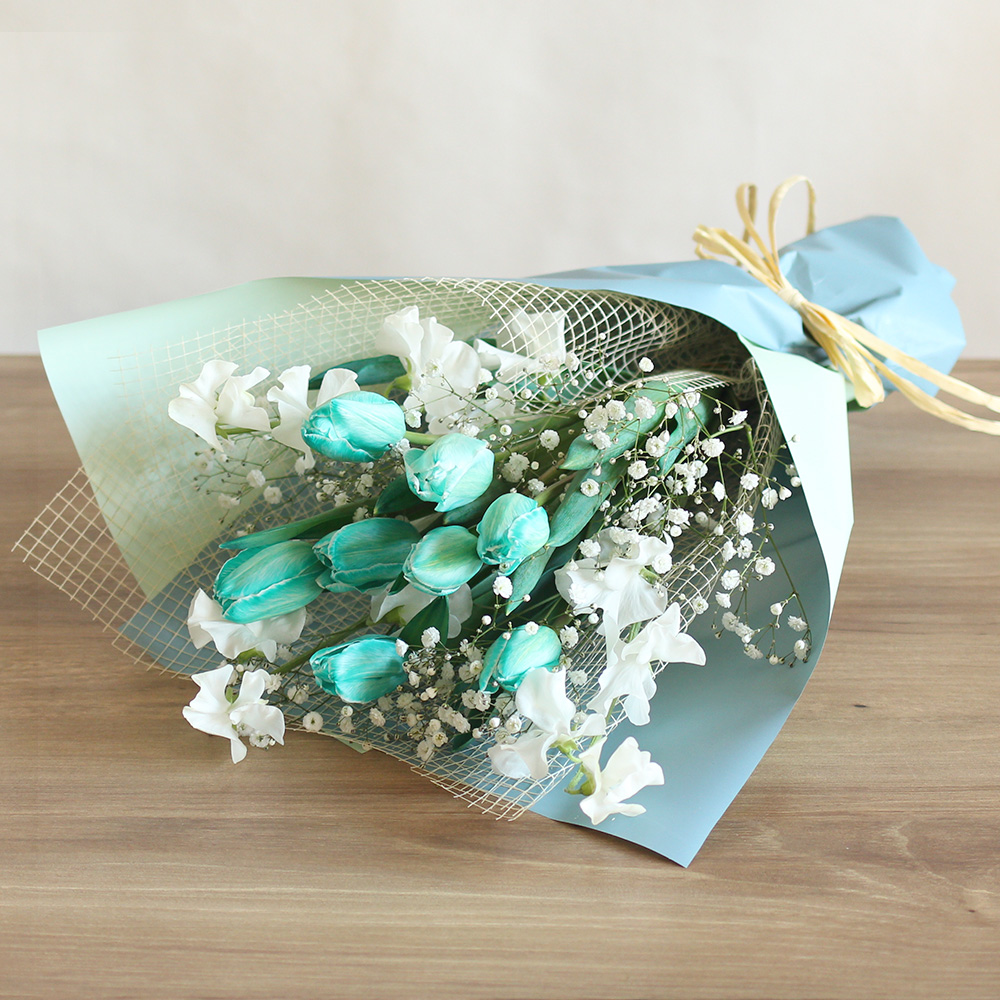 花束「Aqua Tulip～水色の花贈り～」｜チューリップ特集｜フラワー