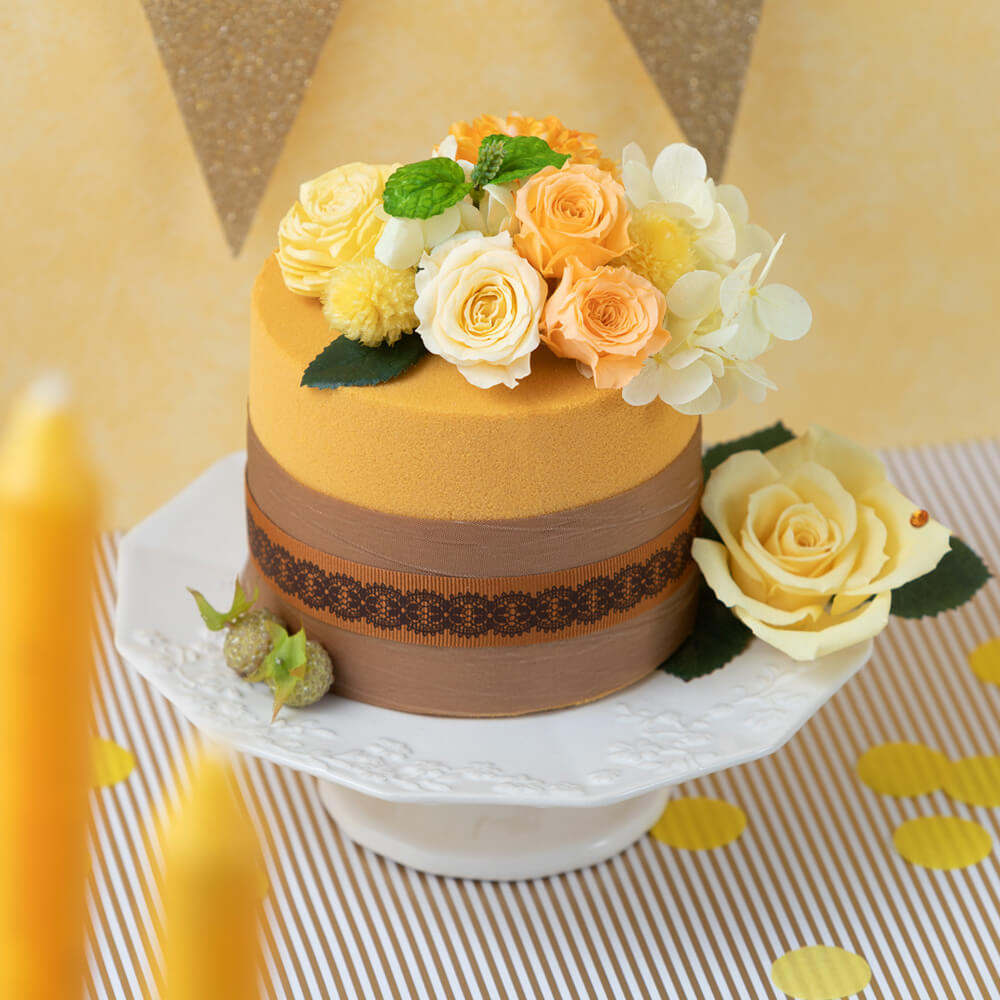 イイハナ プリザーブドフラワー アニバーサリーフラワーケーキ 11月誕生石 トパーズ 花 フラワーギフト販売 通販