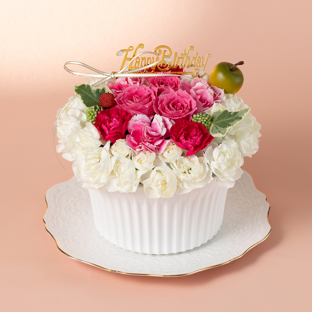 アレンジメント「花咲くバースデーケーキ～6月 パール～」│ フラワー