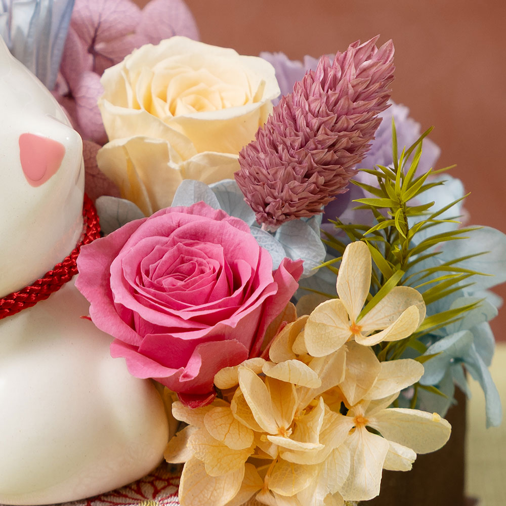 プリザーブドフラワー「ほおずりにゃんこ〜白〜」