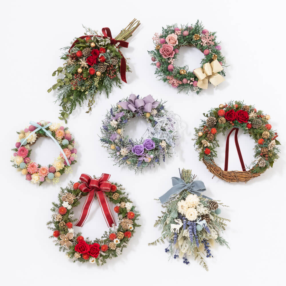 イイハナ プリザーブド ドライフラワー ミニリース ツリーペアセット Sweet Holiday クリスマスの花プレゼント ギフト