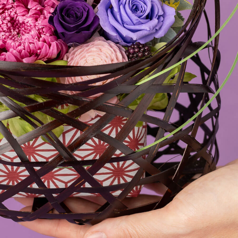 花籠 イイハナ】EXプリザーブドフラワー「紫小町」│花の翌日宅配はお