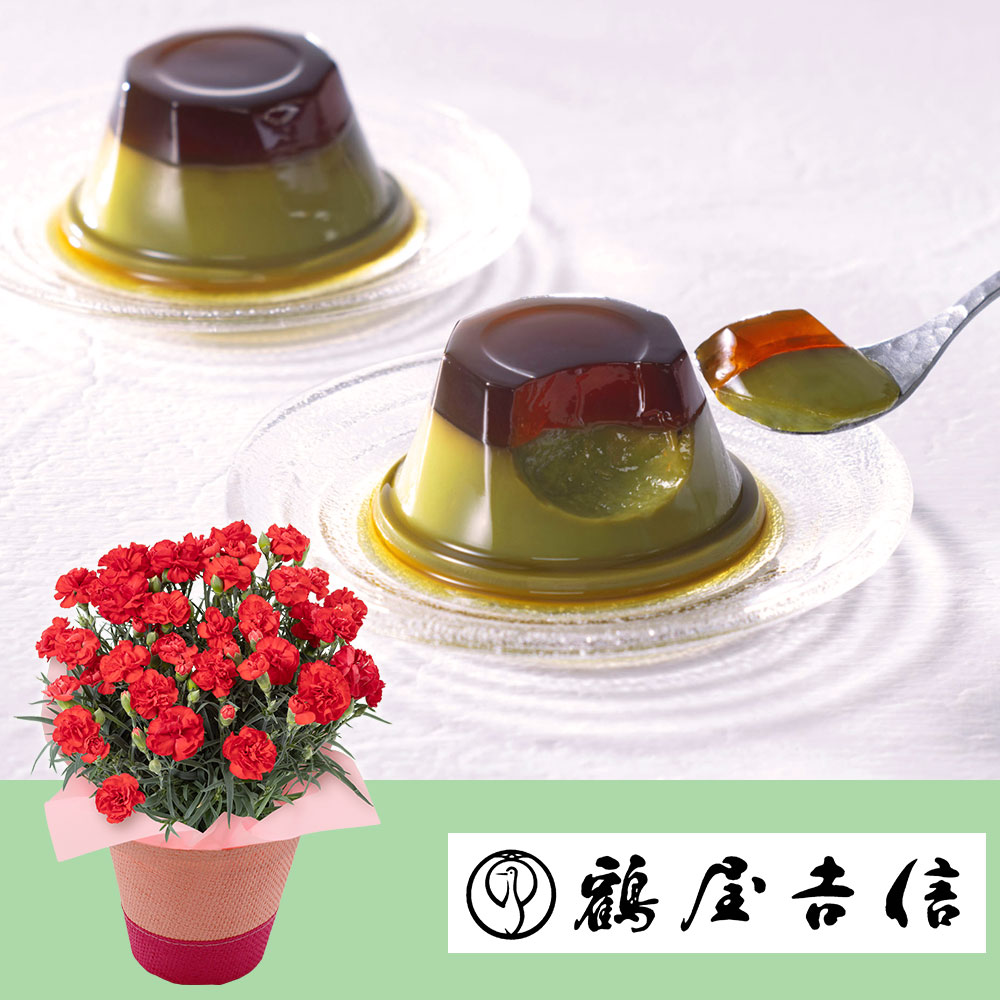 鉢植えセット「鶴屋吉信 黒糖わらび抹茶プリン」