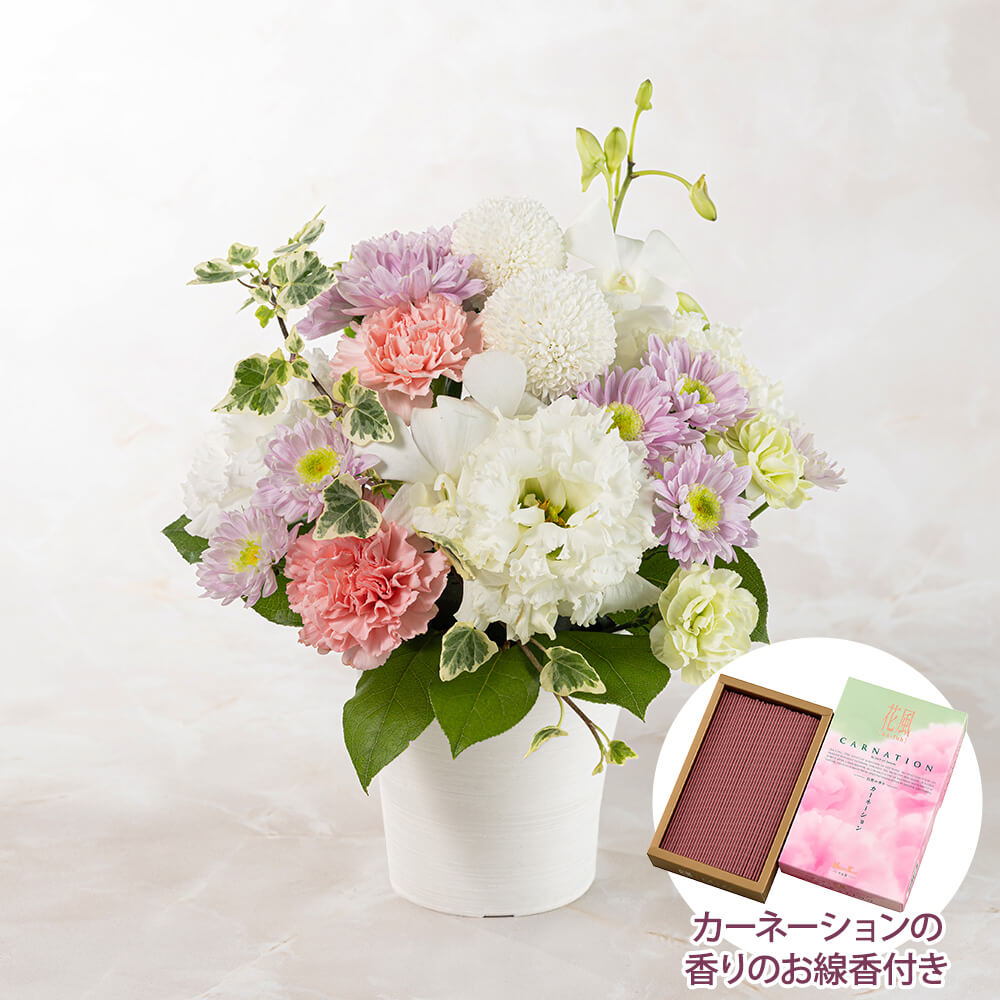 アレンジメント「祈り灯〜いのりび〜(淡桜)」お線香付き