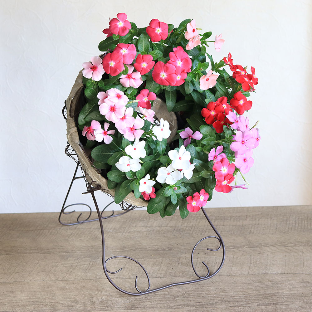 彩り花壇】青紫のフラワーリース/玄関リース/造花/35cm 色っぽく