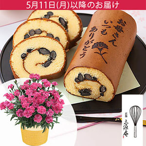 母の日　鉢植えセット「京・伏見三源庵 丹波黒豆ロールカステラ」